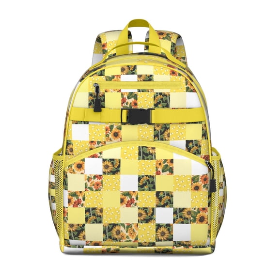 Yellow Bloom Pattern School Backpack for Student Lightweight Adjustable Padded Straps Chest Buckle Water-resistant Durable Bookbag