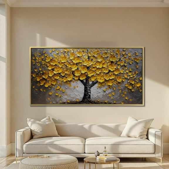 Yellow Blossom Poster Blooming Tree Wall Art Decor Textured Tree Of Life Wall Art Vibrant Nature Art Kitchen Wall Decor, Unframed Canvas Size 16x24