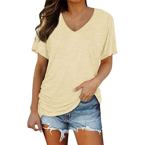 Yellow Blouse for Women, Cotton Womens Plus Size Blouse, Short Sleeve Plus Size Work Tops for Women, Summer T Shirts for Women, Solid Color Weekend Solid Color Women'S Plus Size Shirts
