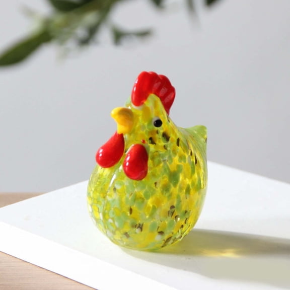 Yellow Blown Glass Rooster Figurine – Handmade Chicken Kitchen Decor for Thanksgiving & Farmhouse Style (Glass)