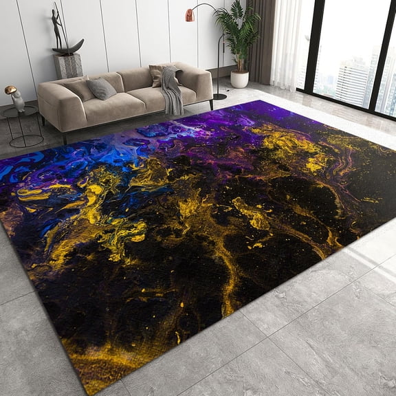 Yellow Blue Abstract Area Rug, Minimalist Creative Marble Ultra Soft Living Room Rugs, Non Slip Machine Washable Easy Care Carpet for Bedroom Study Office Apartment Room 3x5ft