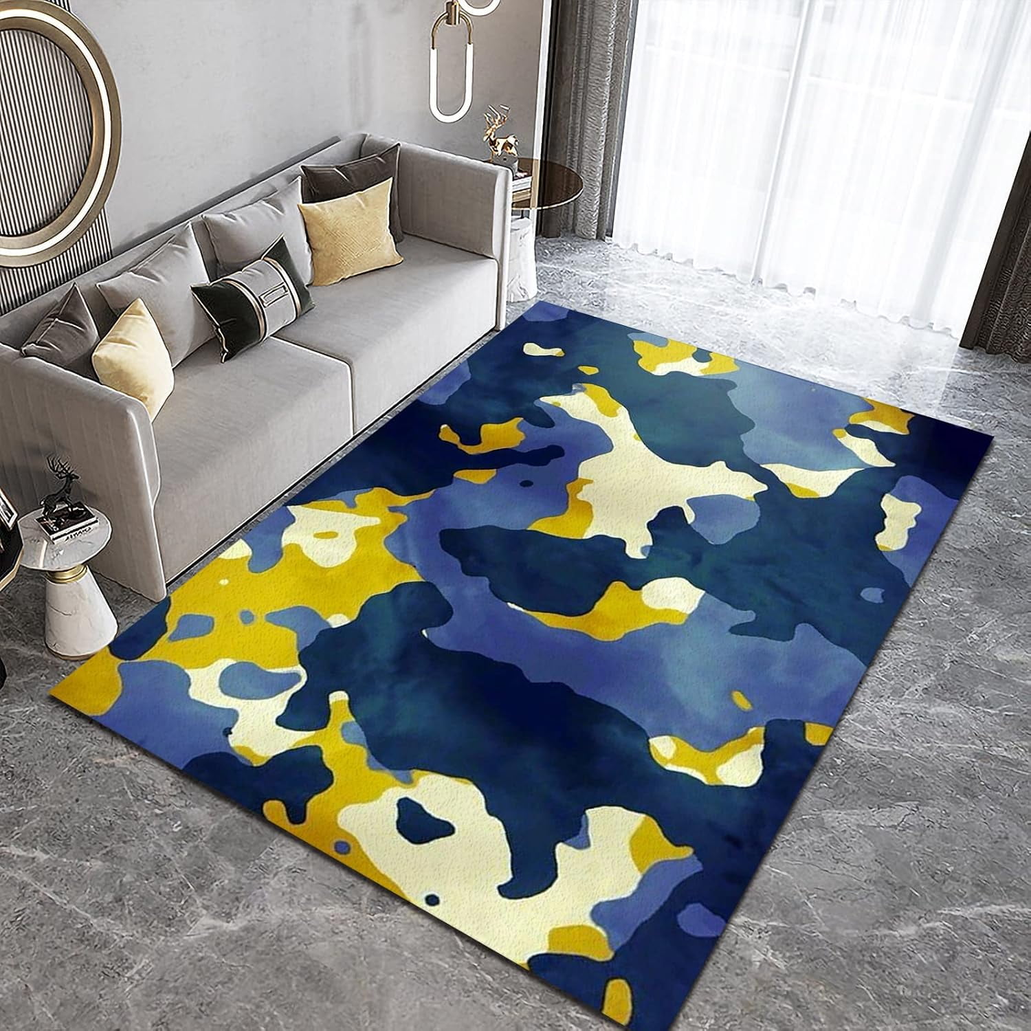Yellow Blue Abstract Area Rug, Rectangular Indoor Rug, Living Room Rug ...