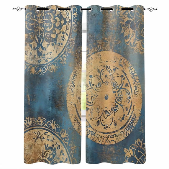 Yellow Blue Abstract Blackout Curtains for Bedroom Living Room Darkening Curtains 63 Inches Long Smear Artwork Window Curtain 2 Panels Set Thermal Insulated Window Treatment Grommet Drapes 52"x63"