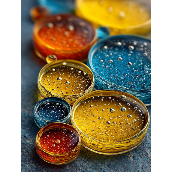 Yellow Blue Abstract Oil Water Macro Canvas Art, Modern Artwork for Home Office Wall Decor
