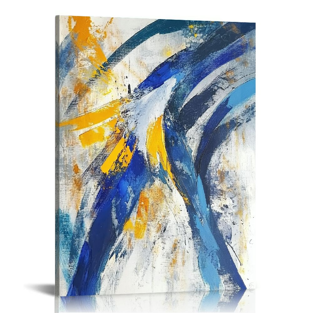 Yellow and Blue Abstract Wall Art Blue Abstract Painting Canvas Dark ...