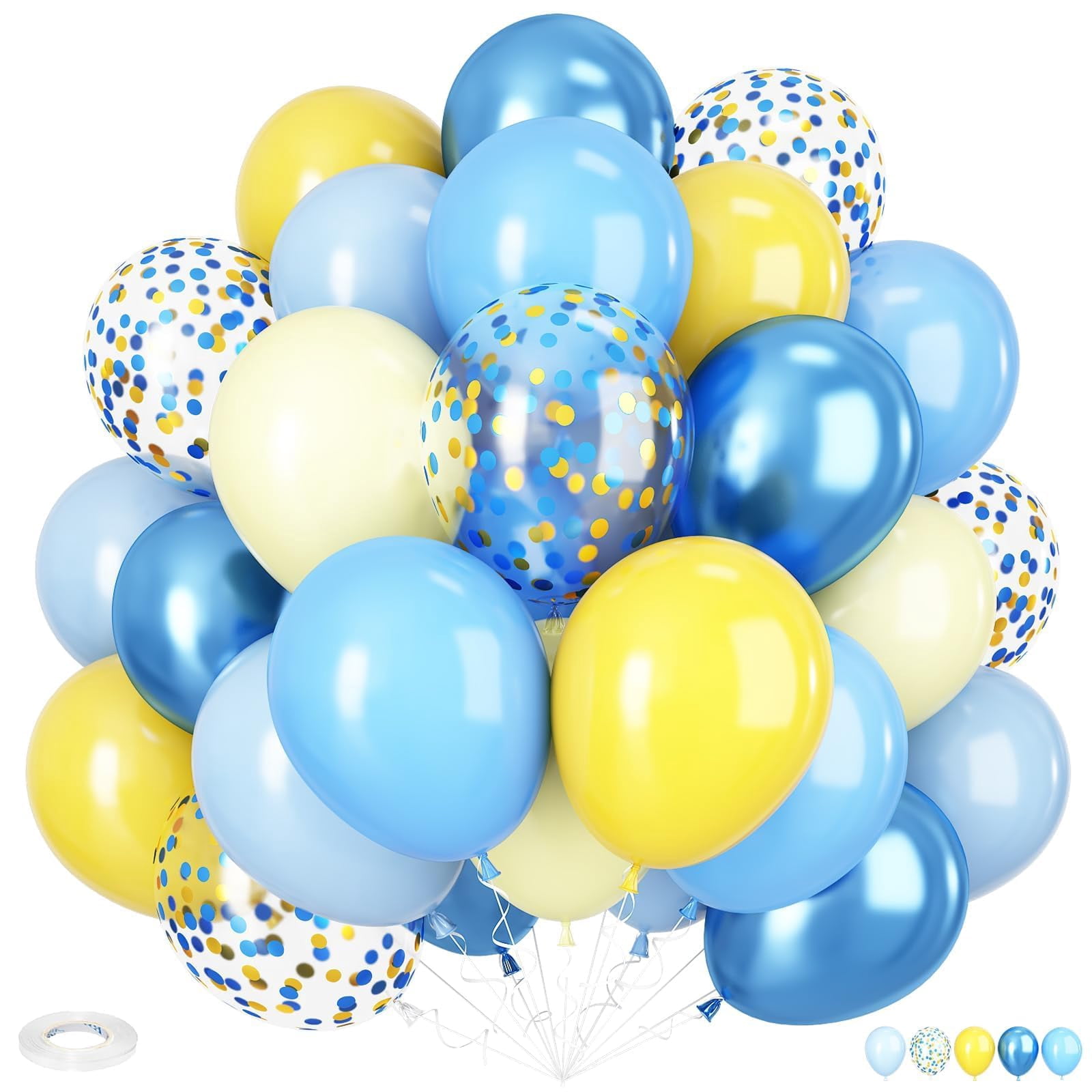 60 Pcs Blue & Orange Latex Balloons + 6 Foil Balloons - Dark/Light Blue, Orange, Pastel, White, Confetti For Party Decor - View #2