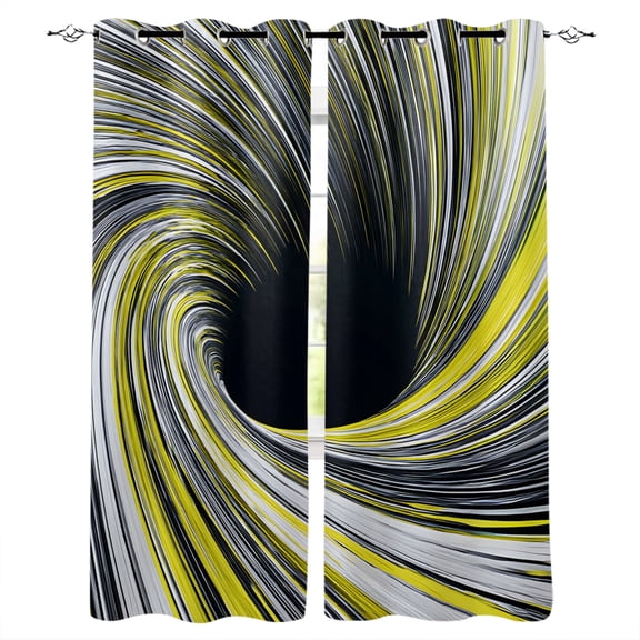 Yellow Blue Black Swirling Vortex Kitchen Curtains Minimalist Modern Abstract Cafe Short Curtains for Bathroom Blackout Window Curtain Small Window Tier Drapes for Bedroom Living Room 42"x45"x2