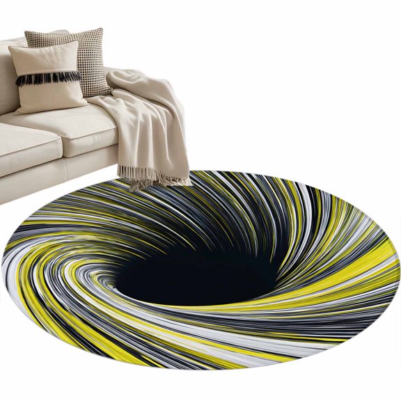 Yellow Blue Black Swirling Vortex Round Rug 3.3ft Washable Circle Entryway Rugs Non Slip Minimalist Modern Abstract Area Rug Carpet for Bedroom Kitchen Living Room Home Office Dining Room Nursery