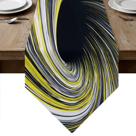 Yellow Blue Black Swirling Vortex Table Runner Linen Burlap Table Runner 36 Inches Small Minimalist Modern Abstract Dresser Scarves for Kitchen Island Coffee Dining Room Party Holiday Decor 13"x36"