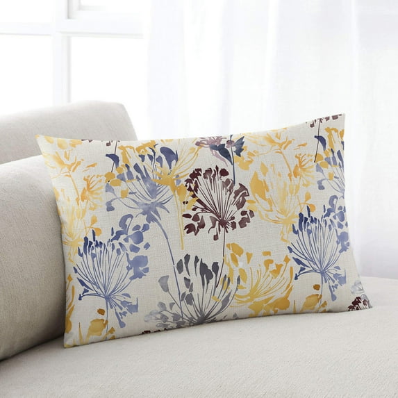 Yellow Blue Botanical Throw Pillow Cover, Rustic Dandelion Floral Rectangle Decorative Pillow Case Protector Soft Cushion Cover Lumbar Pillowcase for Couch Sofa Bedroom Car Chair Decor 12x20 Inch
