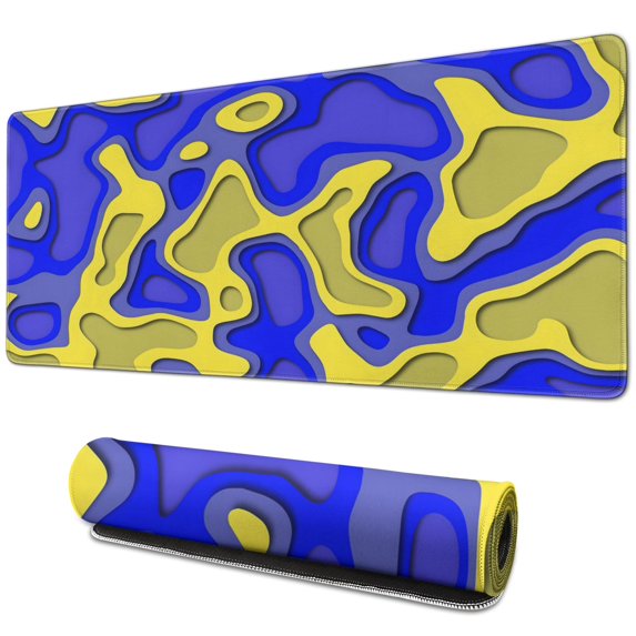 Yellow and Blue Camouflage mousepad Gamingwaterproofno Slip for Office Home Work GamingmousematRubber Base Mousepad with Stitched Edges 31.5x11.8inches