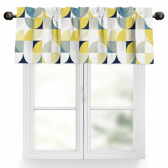 Yellow Blue Circular Valances for Windows, 42 x 18in, Medieval Geometric Abstract Rod Pocket Kitchen Valance Curtain Light Filtering Window Treatments for Living Room Bedroom, 1 Panel