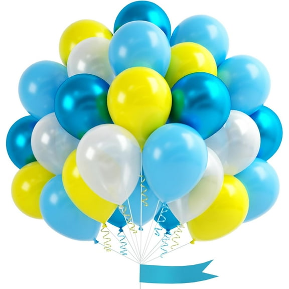 Yellow Blue Clear Balloon, 60 Pcs 12 Inches Metallic Blue Cartoon Theme Balloon Garland Arch Kit for Kids Baby Shower Anniversary Engagement Birthday Wedding Graduation Party Decorations