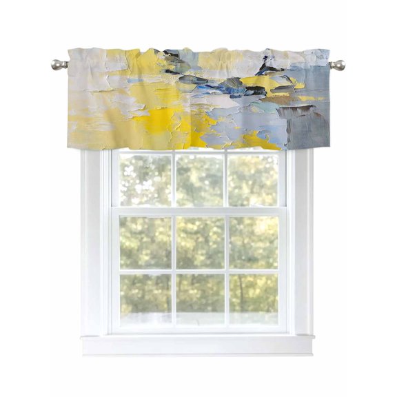 Yellow Blue Curtain Valances for Windows, Modern Abstract Oil Painting Art Kitchen Valance Window Treatment, Light Filtering Block Curtains for Bathroom/Bedroom/Living Room 42'' x 12''