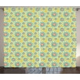 thumbnail image 1 of Yellow and Blue Curtains 2 Panels Set, Abstract Dotted Floral Arrangement Blossoming Nature Spring Season Swirls, Window Drapes for Living Room Bedroom, 108W X 84L Inches, Multicolor, by Ambesonne, 1 of 3
