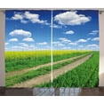 thumbnail image 1 of Ambesonne Rustic Home Curtains 2 Panel Set, Flower Field, 108" x 96", Green Blue White, 1 of 3