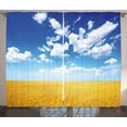 thumbnail image 1 of Ambesonne Farmhouse Curtains 2 Panel Set, Wheat Field Summer, 108" x 63", Earth Yellow Blue White, 1 of 3