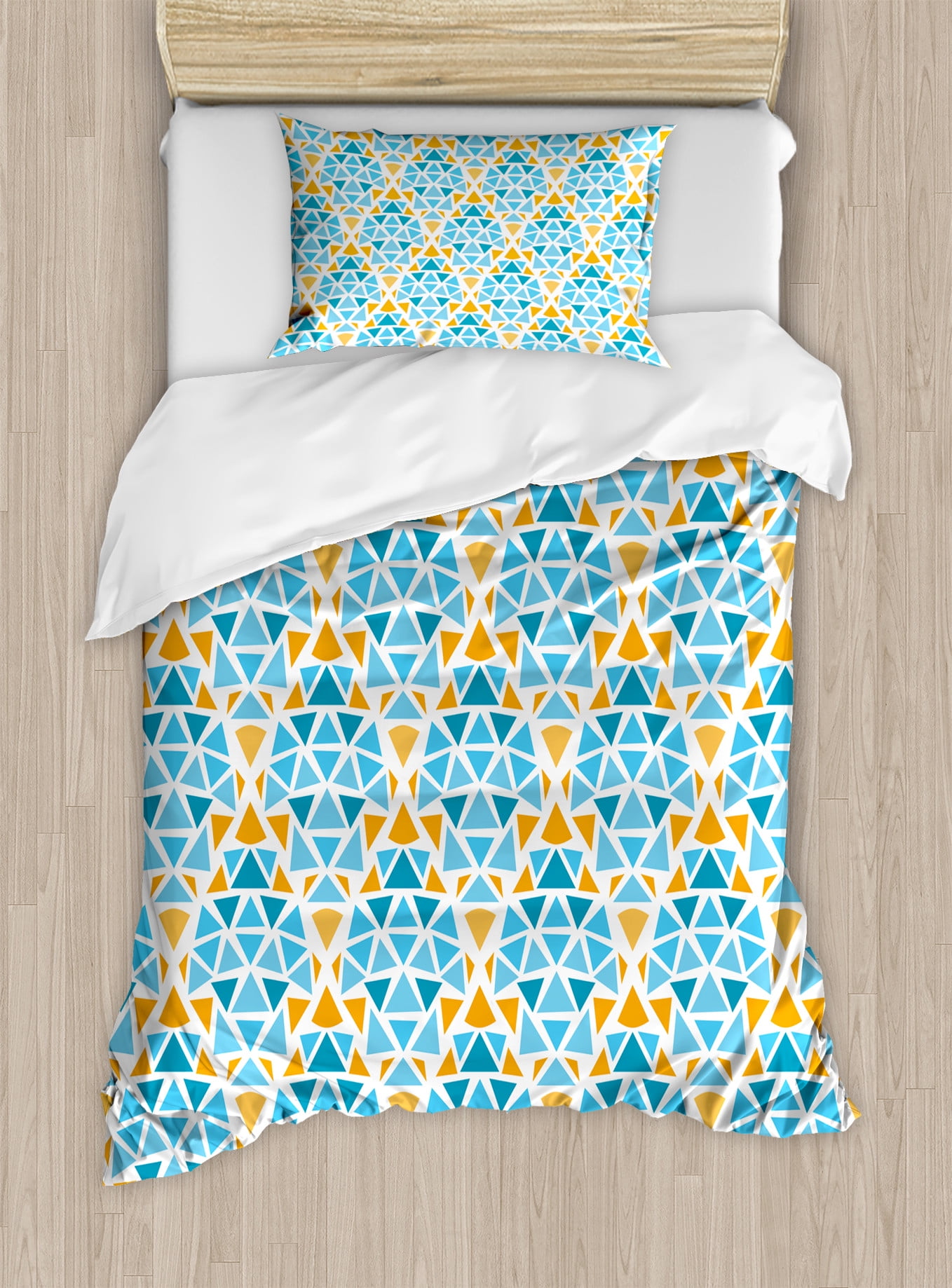 Aqua Teal Marigold Geometric Twin Duvet Cover Set