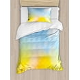 thumbnail image 1 of Yellow and Blue Duvet Cover Set, Gradient Toned Autumn Season Frame in Pastel with Effects, Decorative 2 Piece Bedding Set with 1 Pillow Shams, Twin Size, Marigold Pale Blue, by Ambesonne, 1 of 3