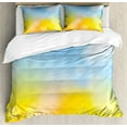 thumbnail image 1 of Yellow and Blue Duvet Cover Set, Gradient Toned Autumn Season Frame in Pastel with Effects, Decorative 3 Piece Bedding Set with 2 Pillow Shams, Calking Size, Marigold Pale Blue, by Ambesonne, 1 of 3