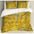 thumbnail image 1 of Yellow and Blue Duvet Cover Set, Looking Skyward Amongst the Patch of Sun-lit Aspen Trees in Autumn Life Print, Decorative 3 Piece Bedding Set with 2 Pillow Shams, King Size, Yellow, by Ambesonne, 1 of 3