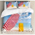 thumbnail image 1 of Yellow and Blue Duvet Cover Set Queen Size, Windy Sandy Beach with Sunshade and Trolley Summer Holiday Relax Picture, Decorative 3 Piece Bedding Set with 2 Pillow Shams, Multicolor, by Ambesonne, 1 of 3