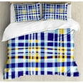 thumbnail image 1 of Yellow and Blue Duvet Cover Set, Retro Scottish Checkered Tartan with Color Stripes Lines Pattern, Decorative 3 Piece Bedding Set with 2 Pillow Shams, Calking Size, Pale Violet Blue, by Ambesonne, 1 of 3
