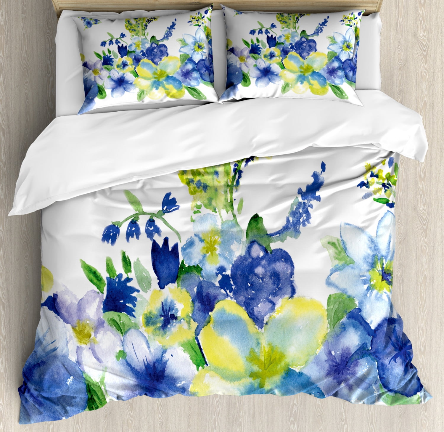 Twin Blue and Yellow Floral Duvet Cover Set