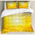 thumbnail image 1 of Yellow and Blue Duvet Cover Set, Sunset over Harvest Wheat Nature Rural Field Autumn Landscape, Decorative 3 Piece Bedding Set with 2 Pillow Shams, Calking Size, Earth Yellow Petrol Blue, by Ambesonne, 1 of 3