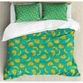 thumbnail image 1 of Yellow and Blue Duvet Cover Set, Tropical Bananas Pattern in Vivid Tones Exotic Style Palm Summer Graphic, Decorative 3 Piece Bedding Set with 2 Pillow Shams, King Size, Teal Yellow, by Ambesonne, 1 of 3