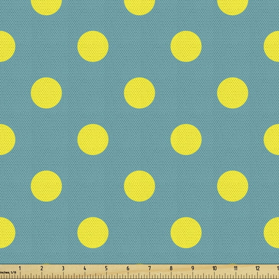 Ambesonne Yellow and Blue Fabric by the Yard Upholstery, Nostalgic Dots, 5 Yards, Teal Yellow