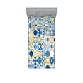 thumbnail image 1 of Yellow and Blue Fitted Sheet & Pillow Sham Set, Mosaic Portuguese Azulejo Mediterranean Effect, Decorative Printed 4 Piece Bedding Decor Set, Twin, Violet Blue Mustard, by Ambesonne, 1 of 3