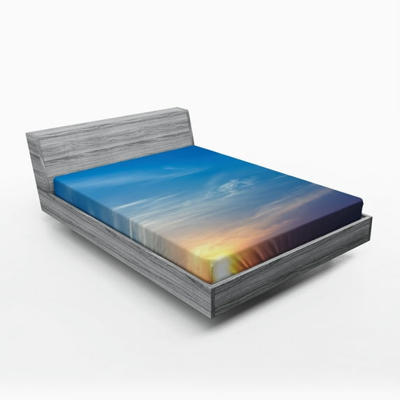 Ambesonne Yellow and Blue Fitted Sheet, Blurry Sunrise, Full Size, Lavender Blue Yellow