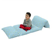 Yellow and Blue Floor Pillow Lounger Cover, Clouds Sun Pattern with Vertical Stripes Dots Playroom Design, Nap Mat Printed Fabric Case for 5 Pillows, 88" x 36", Pale Blue Yellow, by Ambesonne