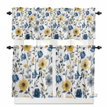 Yellow Blue Floral Kitchen Curtains and Valances Set, Vintage Leaf Rod Pocket Window Valance 18 Inch Window Curtain Panels for Living Room Bedroom Laundry, 27.5x24in, 3 Pieces