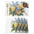 thumbnail image 1 of Yellow Blue Floral Leaves Placemats Set of 4 Garden Flowers Botanical Place Mats Indoor Wipeable Table Mats Washable Cloth Dining Table Placemats for Kitchen Holiday Party Home Decor 13x19 Inch, 1 of 9