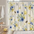 thumbnail image 1 of Yellow Blue Floral Shower Curtain Rustic Farmhouse Watercolor Yellow Blue Floral Butterfly Romantic Nature Plant Vintage Bathroom Decor Fabric Curtain with Hooks, 1 of 3
