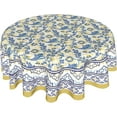 thumbnail image 1 of Yellow and Blue Floral Tablecloth Round 60 Inch Farmhouse Boho Tablecloth Spring Summer Fabric Table Cloth With Wrinkle Resistant For Kitchen Holiday Picnic Party Dinner Room Indoor Outdoor Decor, 1 of 7