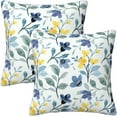 thumbnail image 1 of Yellow Blue Floral Throw Pillow Covers 20x20 Inch Set of 2 Spring Sage Green Pillow Covers Farmhouse Flowers Leaves Outdoor Pillowcase Square Cushion Covers for Home Sofa Bedroom, 1 of 6