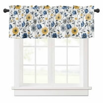 Yellow Blue Floral Valances for Windows Vintage Leaf Rod Pocket Curtain Valance Window Treatment Short Curtains for Kitchen Living Room, 54"x18"