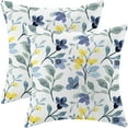 thumbnail image 1 of Yellow Blue Flower Pillow Covers 16x16 Set of 2, Watercolor Plants Farmhouse Decorations Throw Pillow Covers Vintage Floral Leaves Outdoor Decorative Linen Cushion Case for Couch Sofa Home, 1 of 6