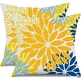 thumbnail image 1 of Yellow Blue Flower Pillow Covers 18x18 Inch Set of 2 White Gray Colored Throw Pillows Outdoor Waterproof Decor for Living Room Sofa Patio Funiture Garden Floral Polyester Pillow Covers 002J, 1 of 6