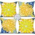 thumbnail image 1 of Yellow Blue Flower Pillow Covers 18x18 Inch Set of 4 White Blue Colored Throw Pillows Outdoor Waterproof Decor for Living Room Sofa Patio Funiture Garden Floral Linen Cushion Case 008A, 1 of 6
