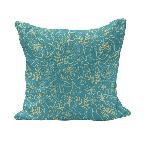 Yellow and Blue Fluffy Throw Pillow Cushion Cover, Classic Floral Twig Leaves Blooms Petals Essence Flowers Design, Decorative Square Pillow Case, 36" x 36", Turquoise Pale Yellow, by Ambesonne