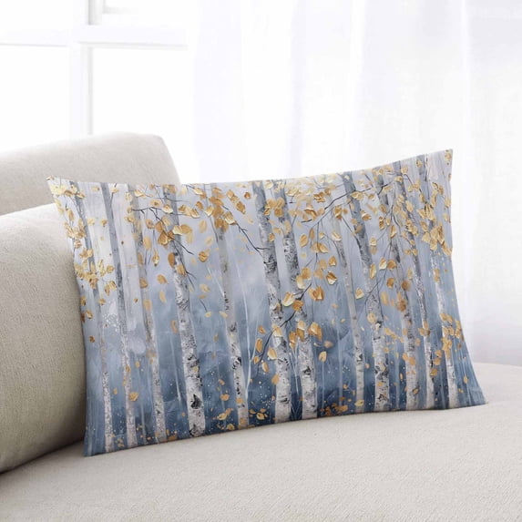 Yellow Blue Forest Queen Size Pillow Cover, Pillowcase Protectors with Zipper, Breathable Decorative Throw Pillow Case Cover, Modern Oil Painting Art Pillow Shams for Couch Sofa 20x30Inch