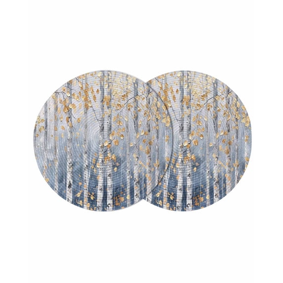 Yellow Blue Forest Round 15 Inch Placemats Set of 2, Modern Oil Painting Art HeatResistant Non Slip Place Mats for Dining Table, Wipeable Braided Kitchen Table Mats for Housewarming