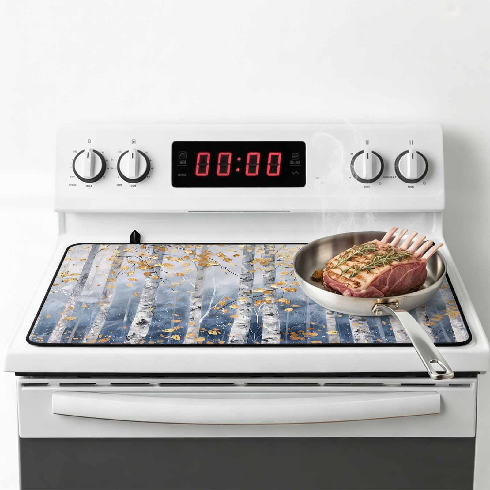 Yellow Blue Forest Stove Top Cover for Electric Stove, Heat-proof & Non Slip Glass Top Stove Cover Protector, Modern Oil Painting Art Kitchen Flat Cooktop Rubber Mat 36x21 Inches