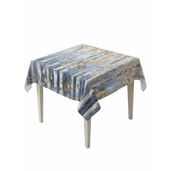 Yellow Blue Forest Table Cloth, Modern Oil Painting Art Waterproof Tablecloth for Square Tables, Reusable Washable Fabric Table Cover for Restaurant Kitchen Dining Tables 54"x54"