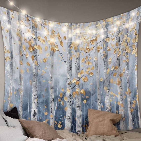 Yellow Blue Forest Tapestry for Bedroom Wall Hanging Tapestry, Modern Oil Painting Art Ceiling Backdrop Tapestries Poster Blanket Wall Decor for Teens Room Living Room Dorm 55" x 73"