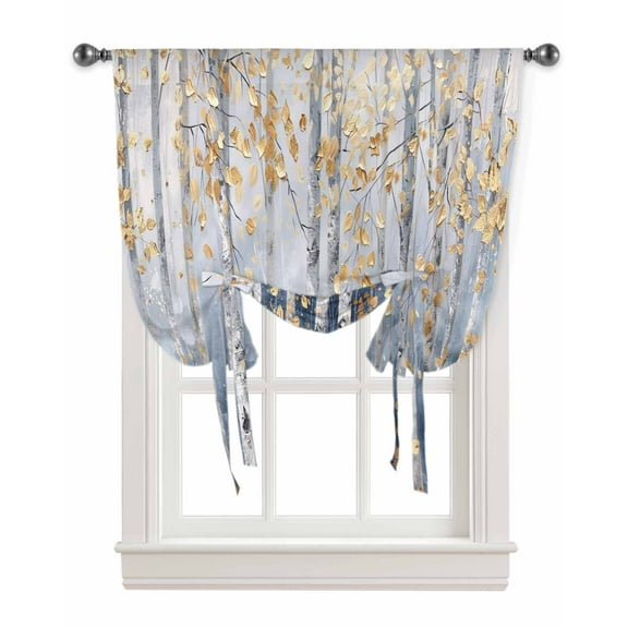 Yellow Blue Forest Tie Up Curtains for Kitchen Bathroom Bedroom Windows 45 Inch Length, Modern Oil Painting Art Balloon Drape Curtains Shade Rod Pocket Drapery Curtain Panel, 34"x45"